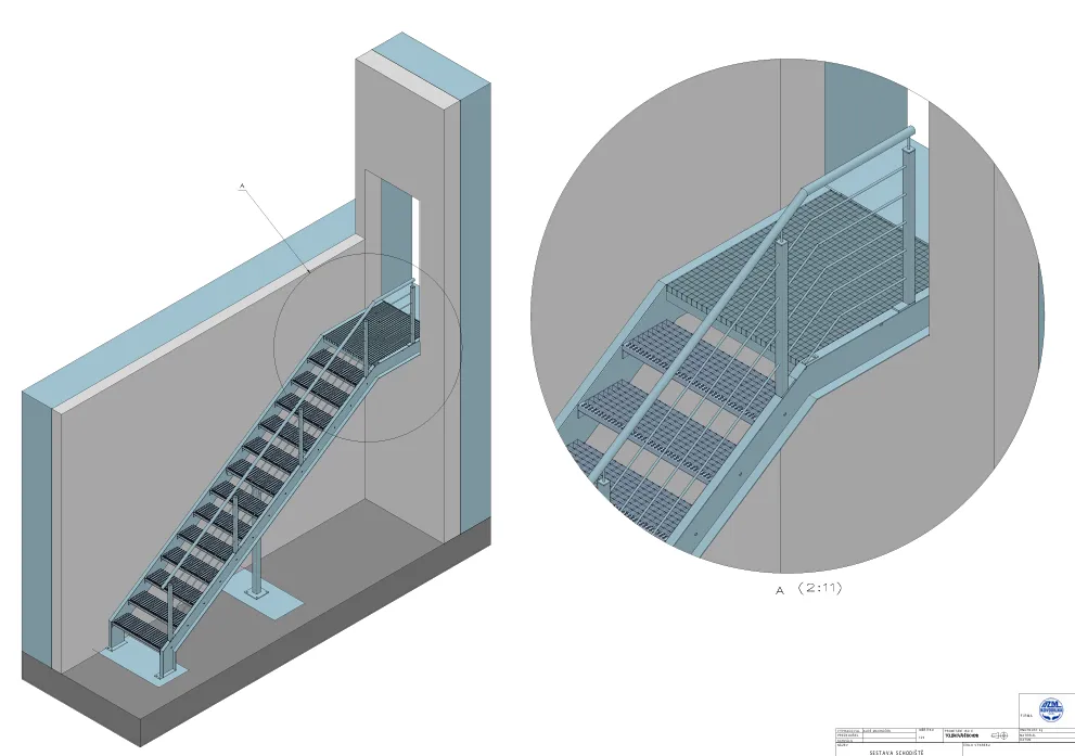 3D CAD návrh — Venkovní ocelové schodiště, Králova Lhota — Schodiště, Králova Lhota