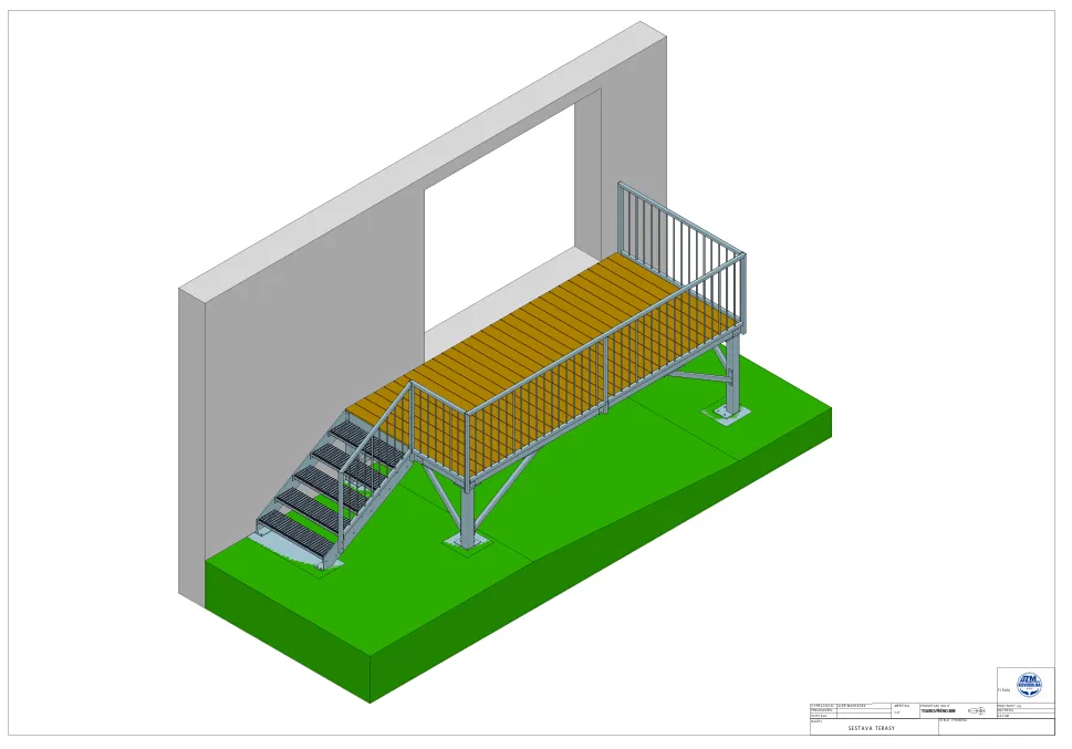 3D CAD návrh — Ocelová terasa se schodištěm a WPC podlahou, Dobruška — Terasy, Dobruška