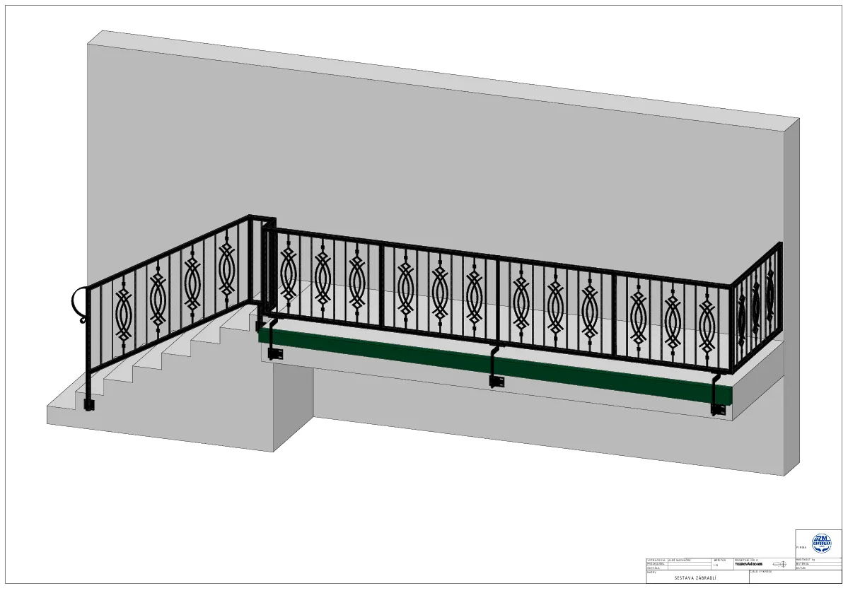 3D CAD návrh — Kované exteriérové ocelové zábradlí, Žďár nad Sázavou — Zábradlí, Žďár nad Sázavou